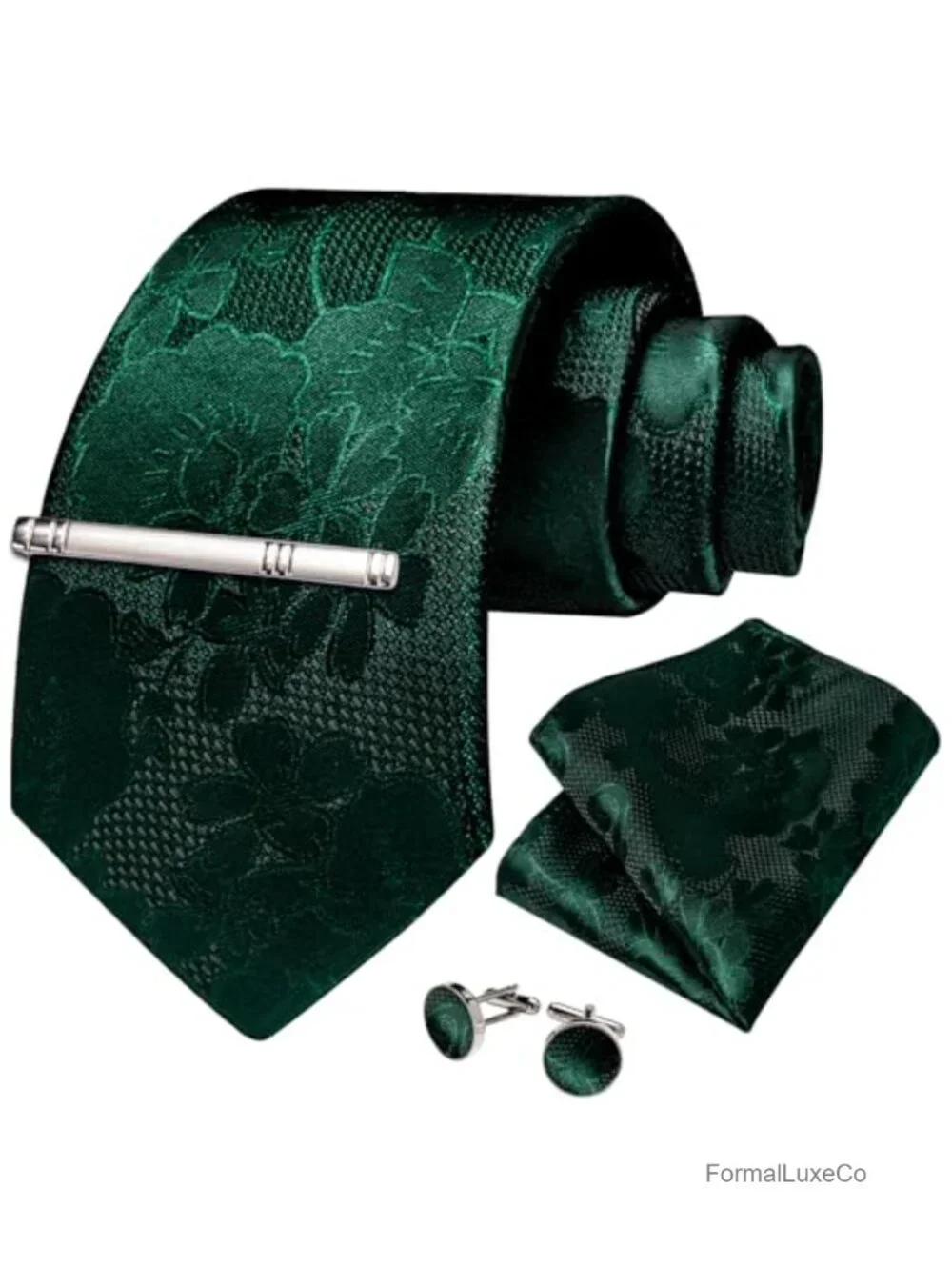 Silk Men's Necktie Floral Paisley Tie with Pocket Square Cufflinks Gift Set